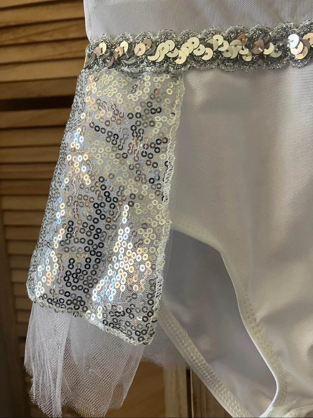 Silver Sequin Kids' Dance Costume with Feather Trim 3-4 years NWT